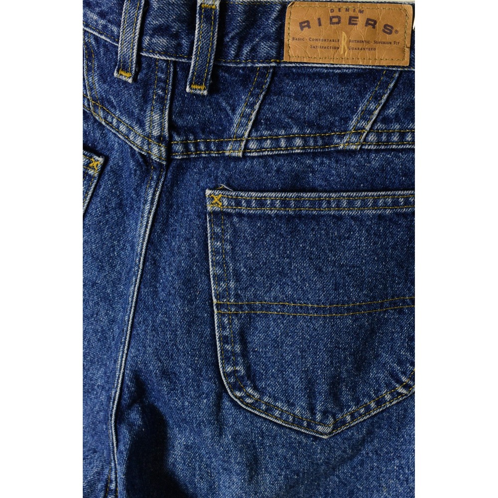 90s Vintage Dark Stone Wash Tapered Jeans Women 12 Blue High Rise Riders - Picture 6 of 8